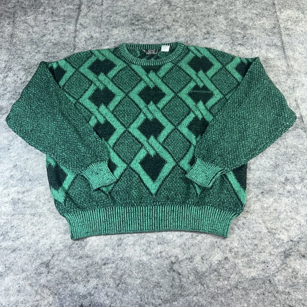 Vintage Bonwit Teller Men's XL Knit Sweater Green Long Sleeve‎ Crewneck Grandpa